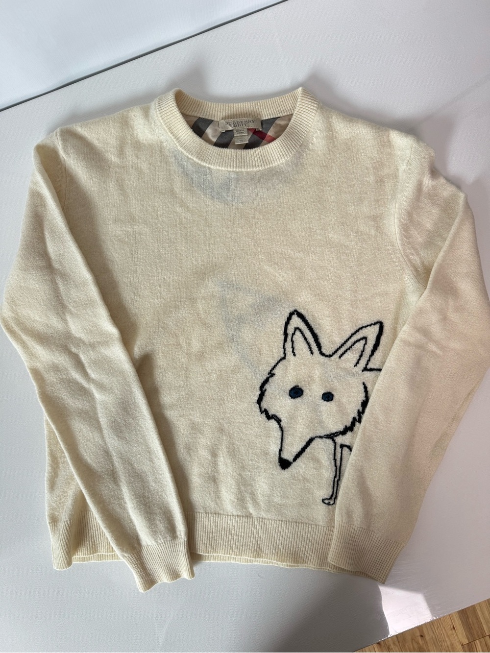 Burberry Brit Fox Intarsia Wool Cashmere Sweater Cream Size M - Picture 7 of 10